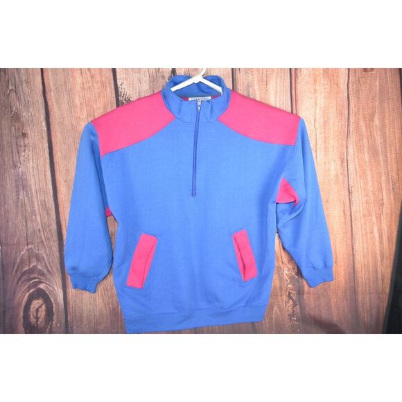 Vintage Starting Point Men's XL 1/2 Zip Pullover‎ Jacket 90s Bright Blue Pink - Picture 1 of 4
